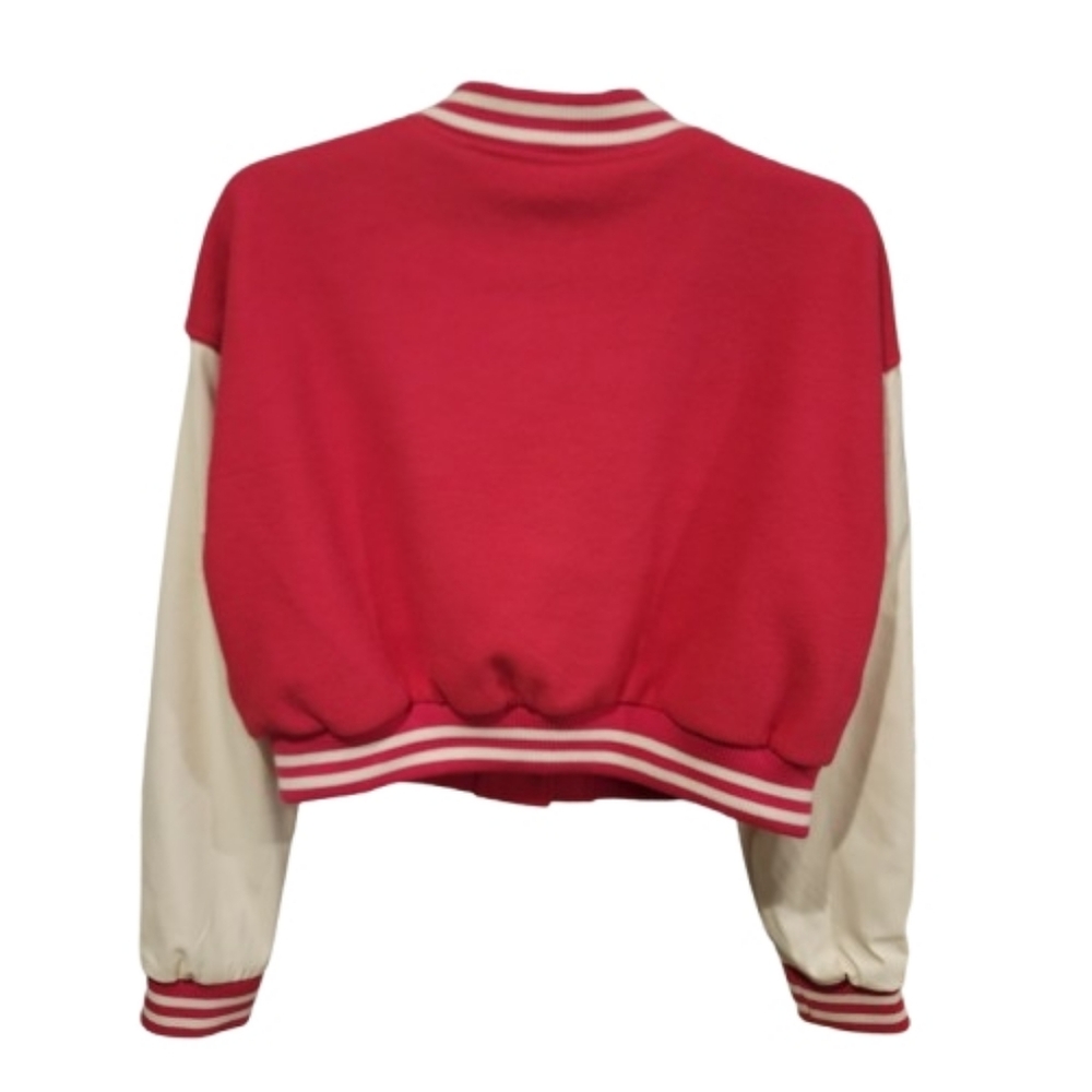 Love Tree Varsity Jacket Barbie University Fleece Pink White Large - Picture 3 of 12